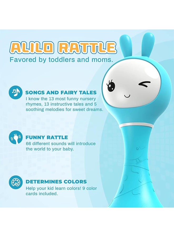 Alilo – Smarty Shake & Tell Rattle, R1 - Smarty Blue | Music, Stories, & Color Learning for Babies | Hi-Fi Sound, Light-Up Ears, USB Charging | 0+