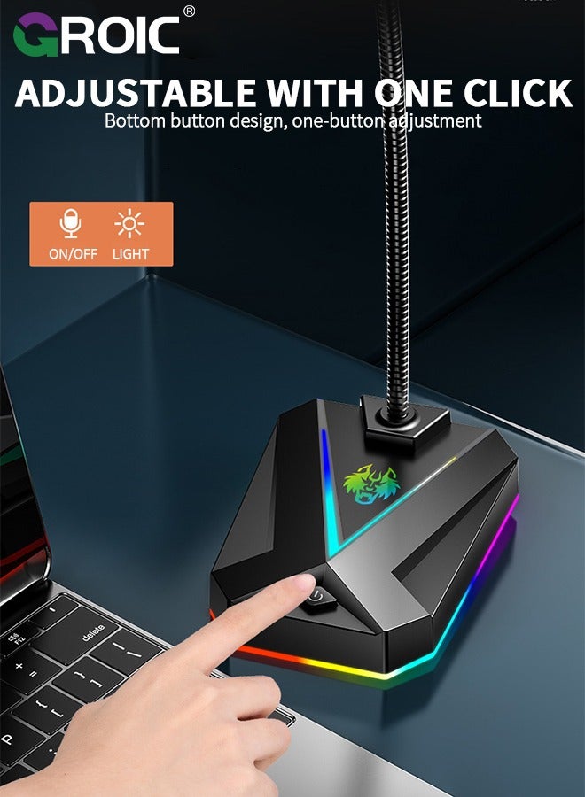 USB Desktop Microphone with Switch Button & RGB Lights, Plug & Play PC Computer Gaming Mic Omnidirectional Condenser for Mac PS4 Laptop Chromebook Recording Chatting Podcasting YouTube Streaming