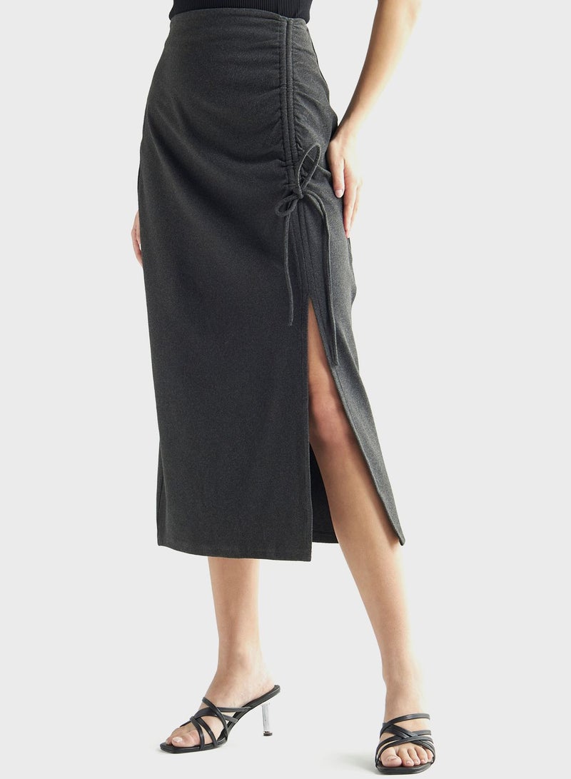 Tie Detail Side Slit Skirt