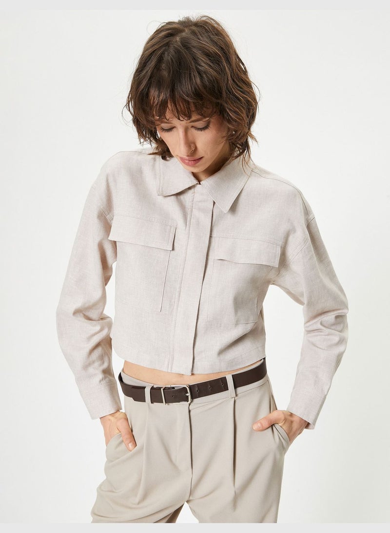 Linen Mix Pocket Detail Crop Jacket