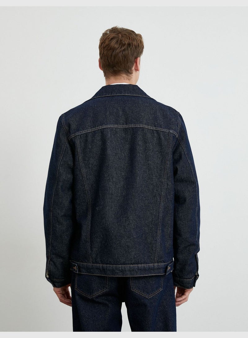 Plush Detail Buttoned Pocket Denim Jacket