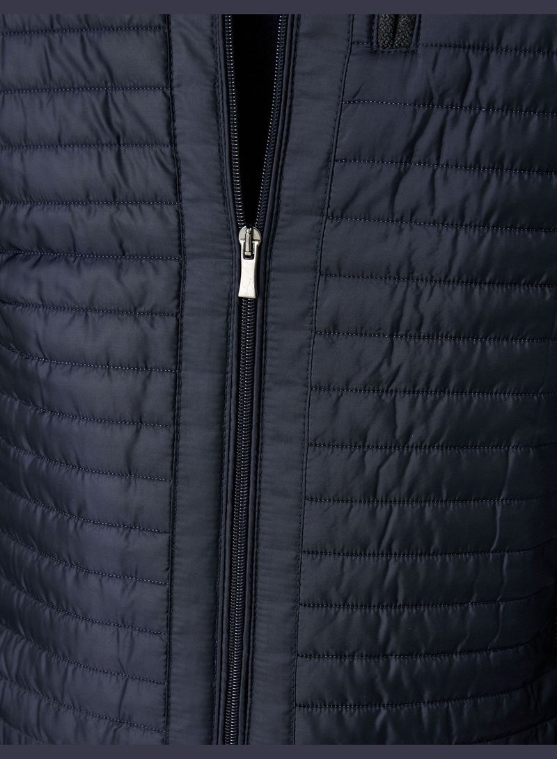 Quilted Coat High Neck Pocket Detailed