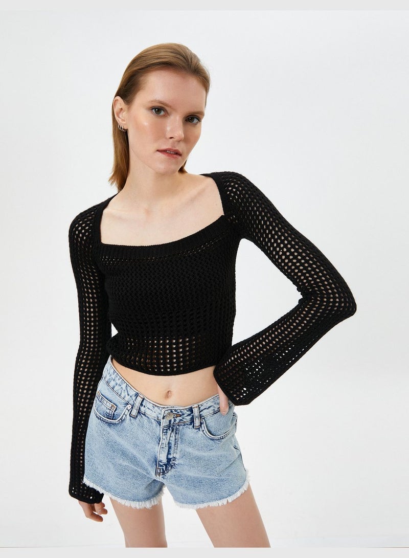 Long Sleeve Crop Ajoure Sweater