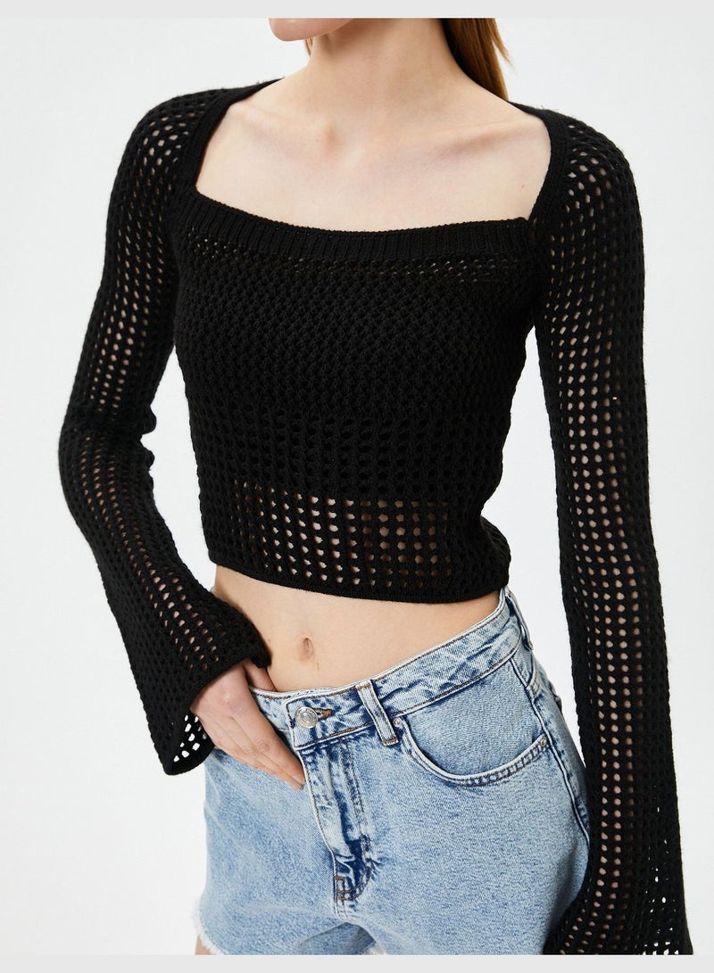 Long Sleeve Crop Ajoure Sweater