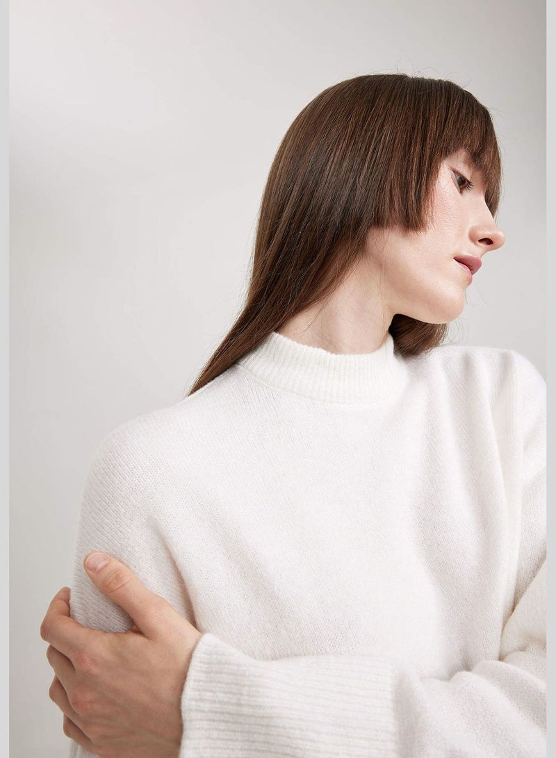 Woman Relax Fit Crew Neck Long Sleeve Tricot Pullover
