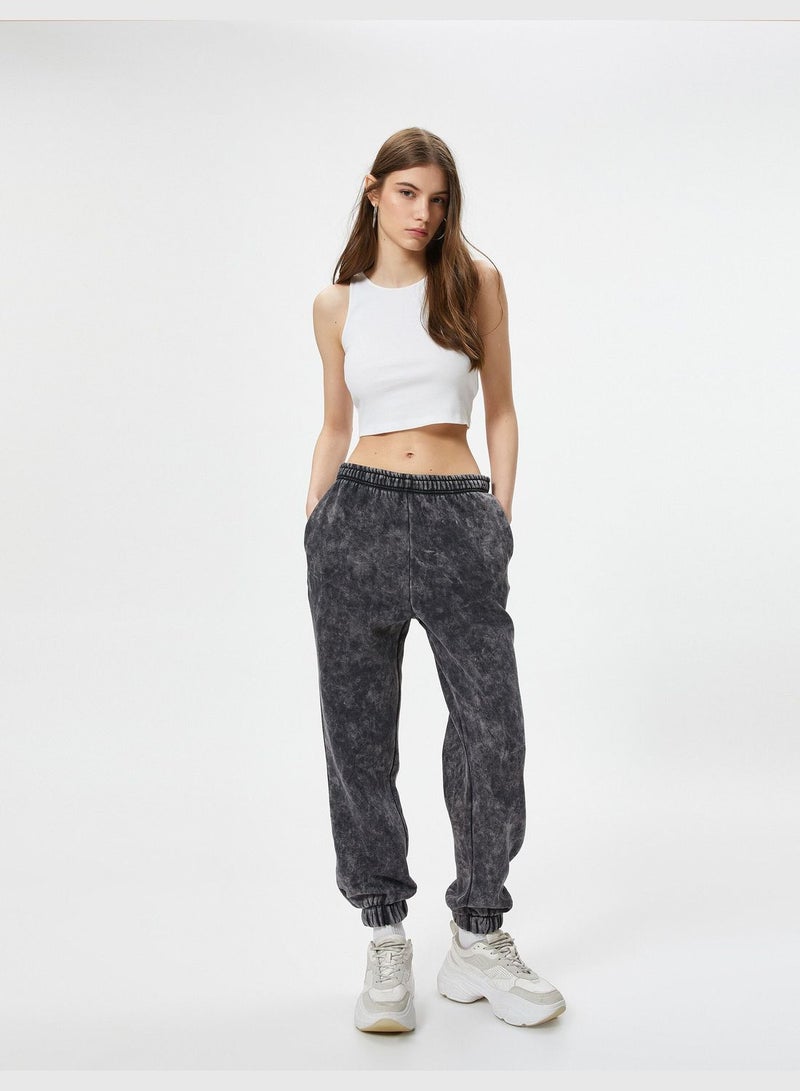 Jogger Sweatpants Washed Effect Tie-Dye Patterned Pockets Elastic Waistband Relax Cut
