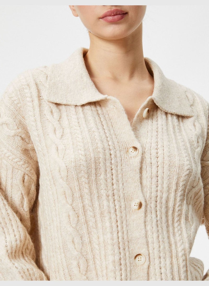 Cardigan Long Sleeve Soft Touch Shirt Neck Button Closure