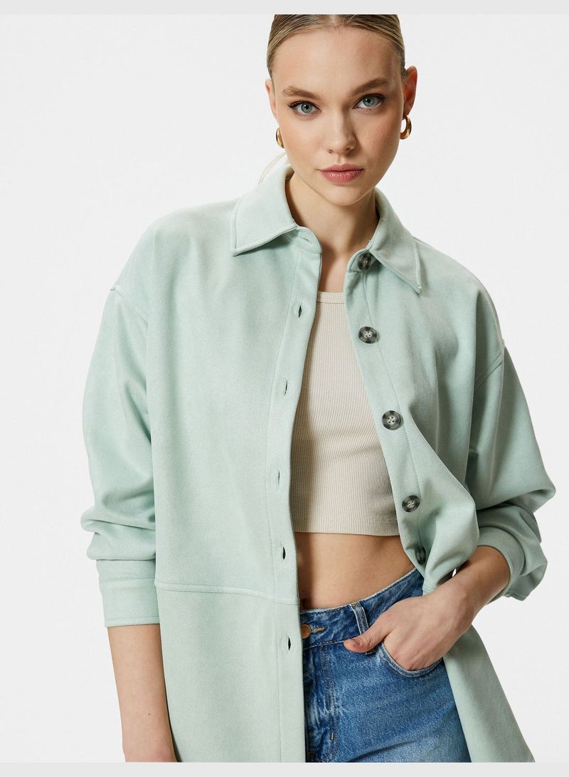 Buttoned Suede Classic Neck Shirt