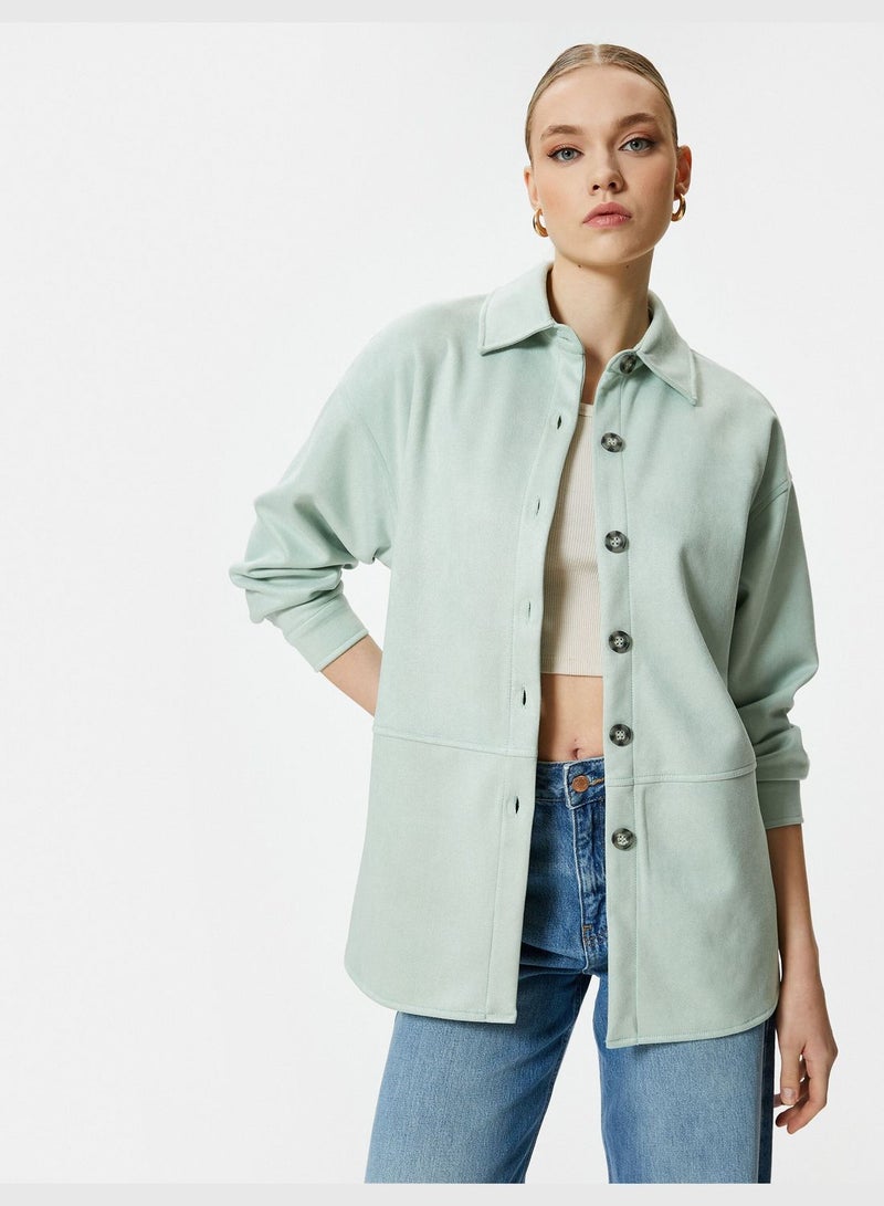 Buttoned Suede Classic Neck Shirt