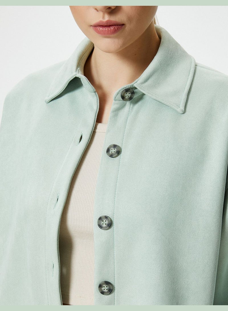 Buttoned Suede Classic Neck Shirt