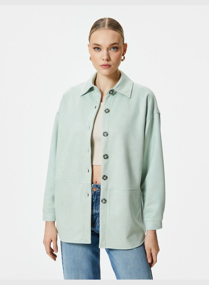 Buttoned Suede Classic Neck Shirt