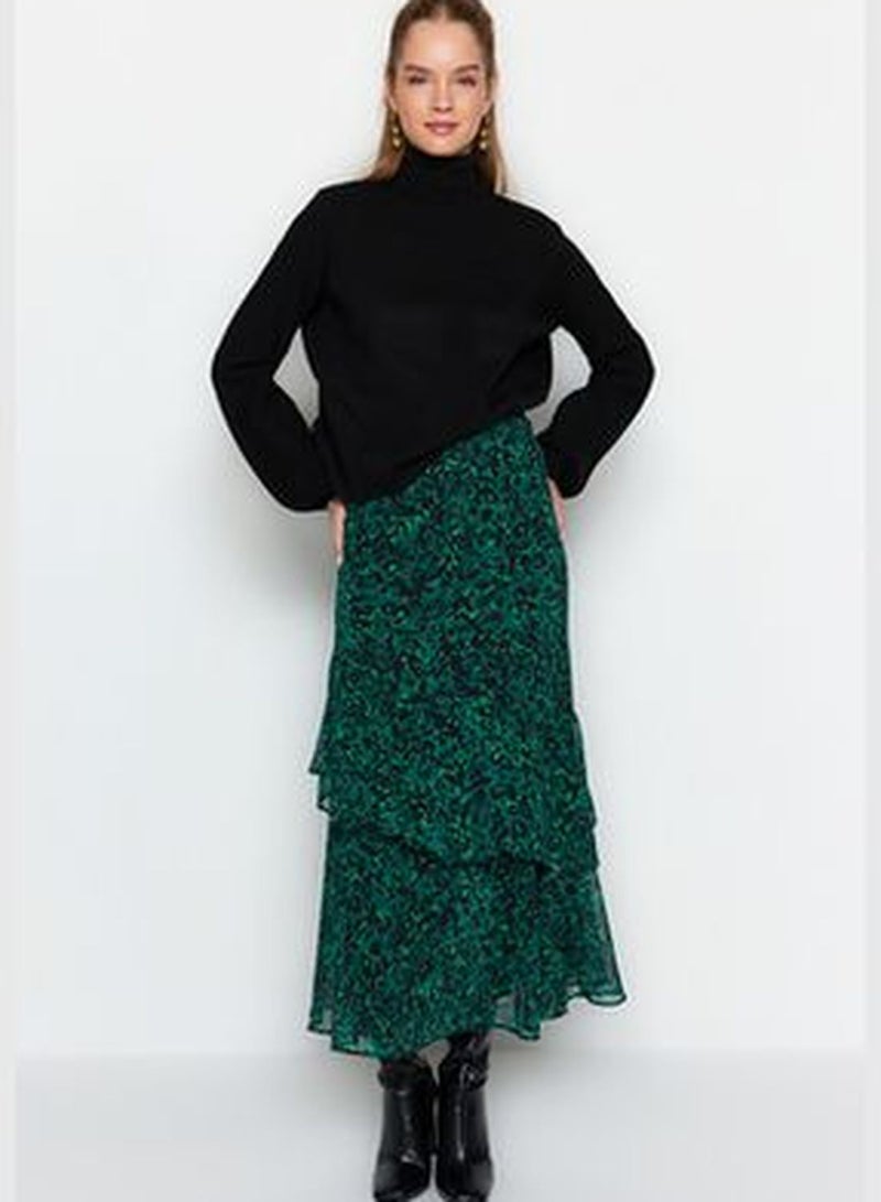 Green Animal Patterned Woven Skirt With Lining TCTAW24EE00020