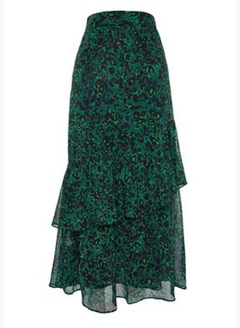 Green Animal Patterned Woven Skirt With Lining TCTAW24EE00020