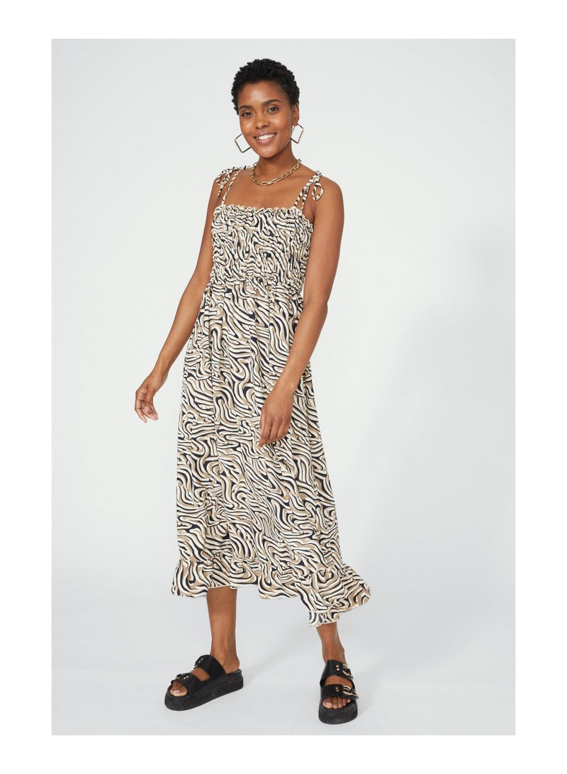 Non Print Shirred Midi Dress