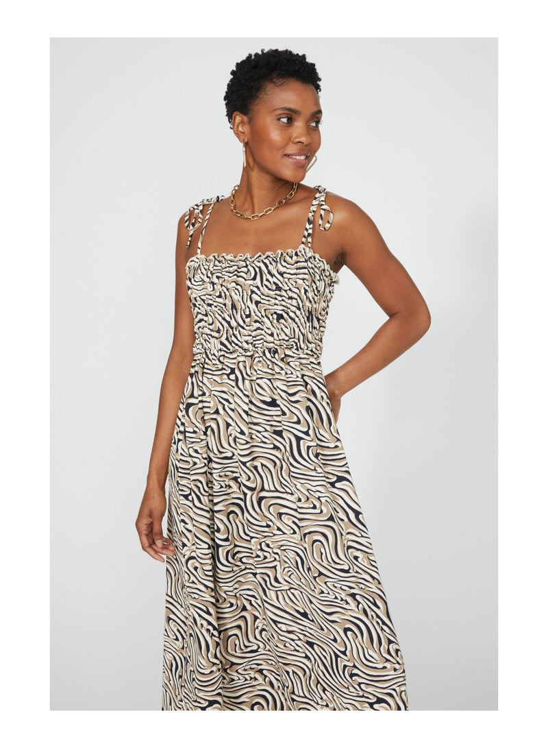 Non Print Shirred Midi Dress