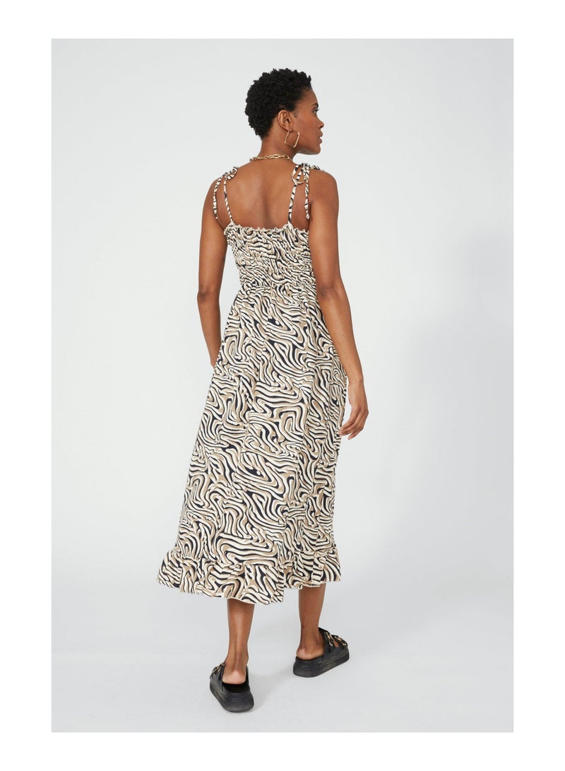 Non Print Shirred Midi Dress