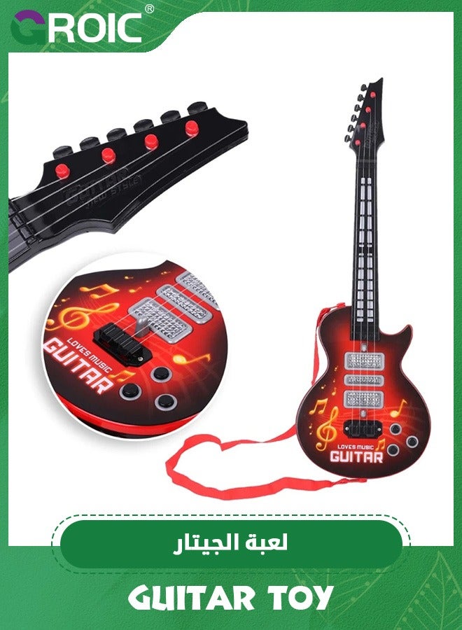 Kids Guitar Toy 4 Strings Electric Guitar for Kids Toddler Guitar with Strap Light Up Musical Toys,Red Guitar Musical Instrument Toy, Imitation Guitar Toy,Music Early Education Toy