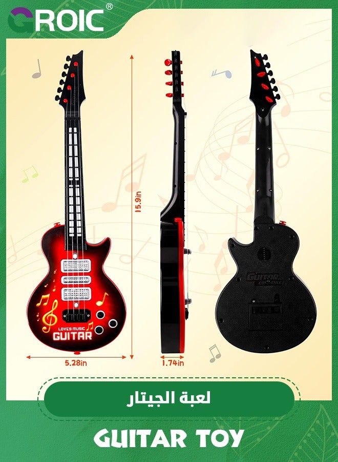 Kids Guitar Toy 4 Strings Electric Guitar for Kids Toddler Guitar with Strap Light Up Musical Toys,Red Guitar Musical Instrument Toy, Imitation Guitar Toy,Music Early Education Toy