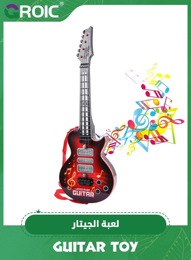 Kids Guitar Toy 4 Strings Electric Guitar for Kids Toddler Guitar with Strap Light Up Musical Toys,Red Guitar Musical Instrument Toy, Imitation Guitar Toy,Music Early Education Toy