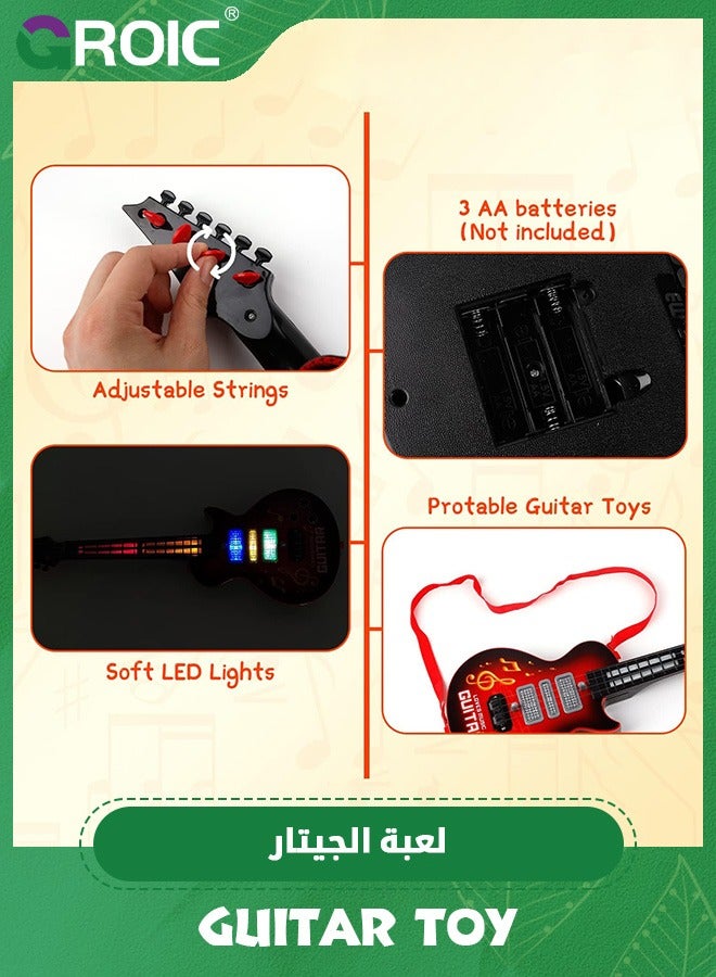 Kids Guitar Toy 4 Strings Electric Guitar for Kids Toddler Guitar with Strap Light Up Musical Toys,Red Guitar Musical Instrument Toy, Imitation Guitar Toy,Music Early Education Toy