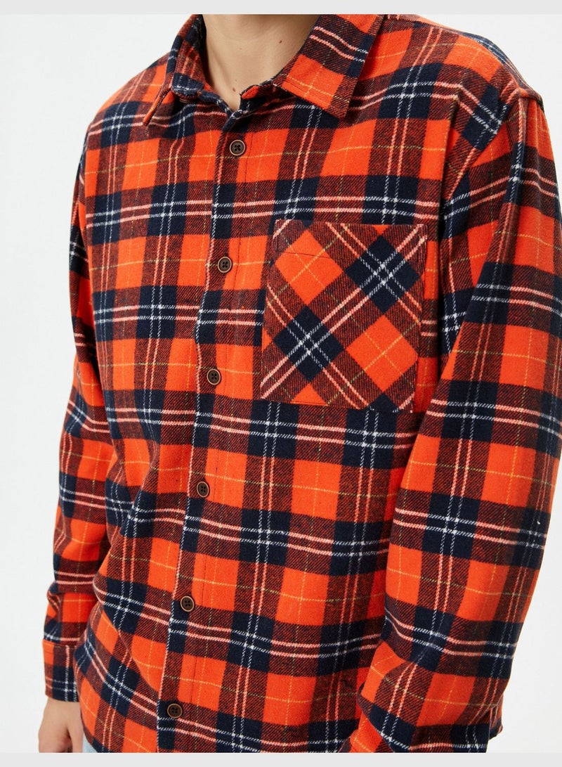 Pocket Detail Buttoned Classic Neck Check Plaid Shirt