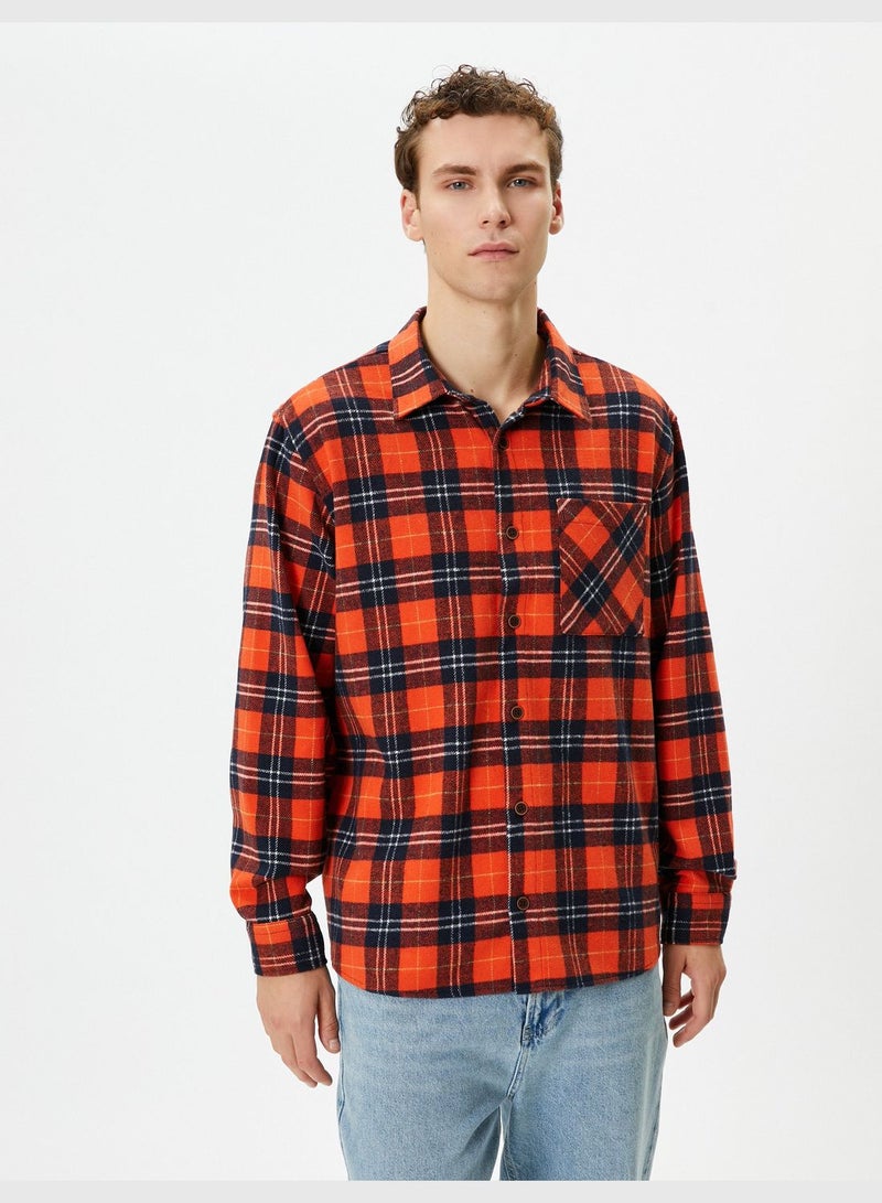 Pocket Detail Buttoned Classic Neck Check Plaid Shirt