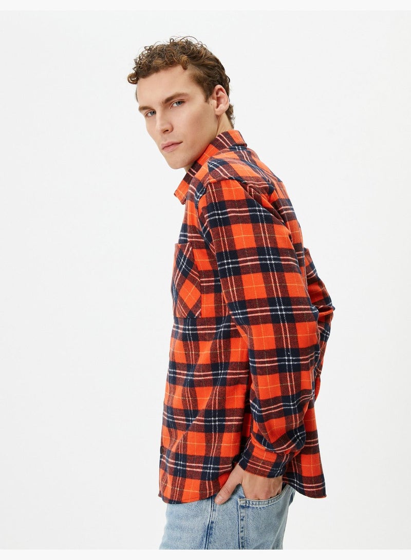 Pocket Detail Buttoned Classic Neck Check Plaid Shirt