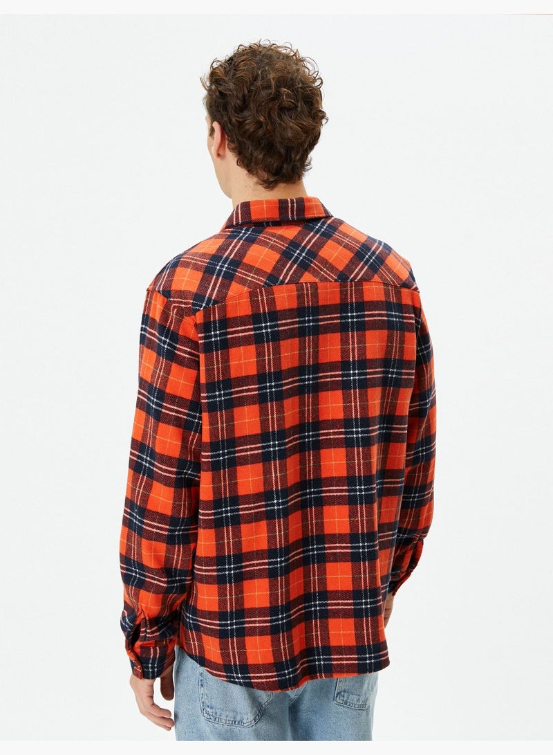 Pocket Detail Buttoned Classic Neck Check Plaid Shirt