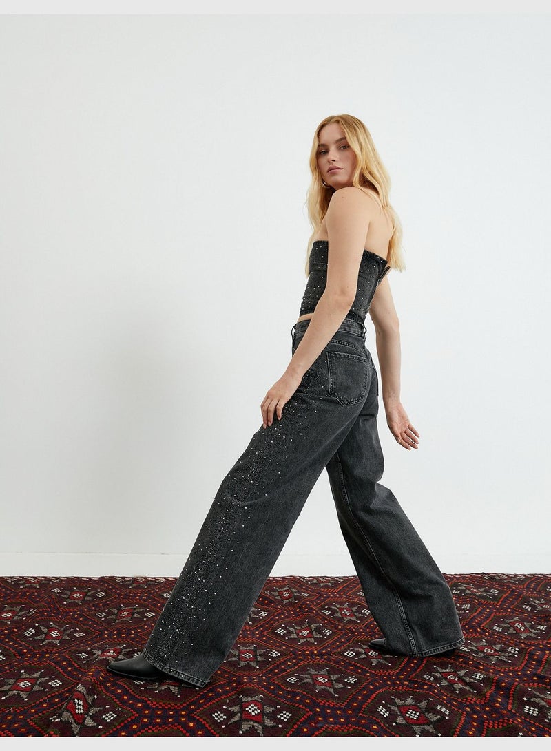 Glitz Stone Embroidered Extra Wide Leg Trousers - Bianca Jean