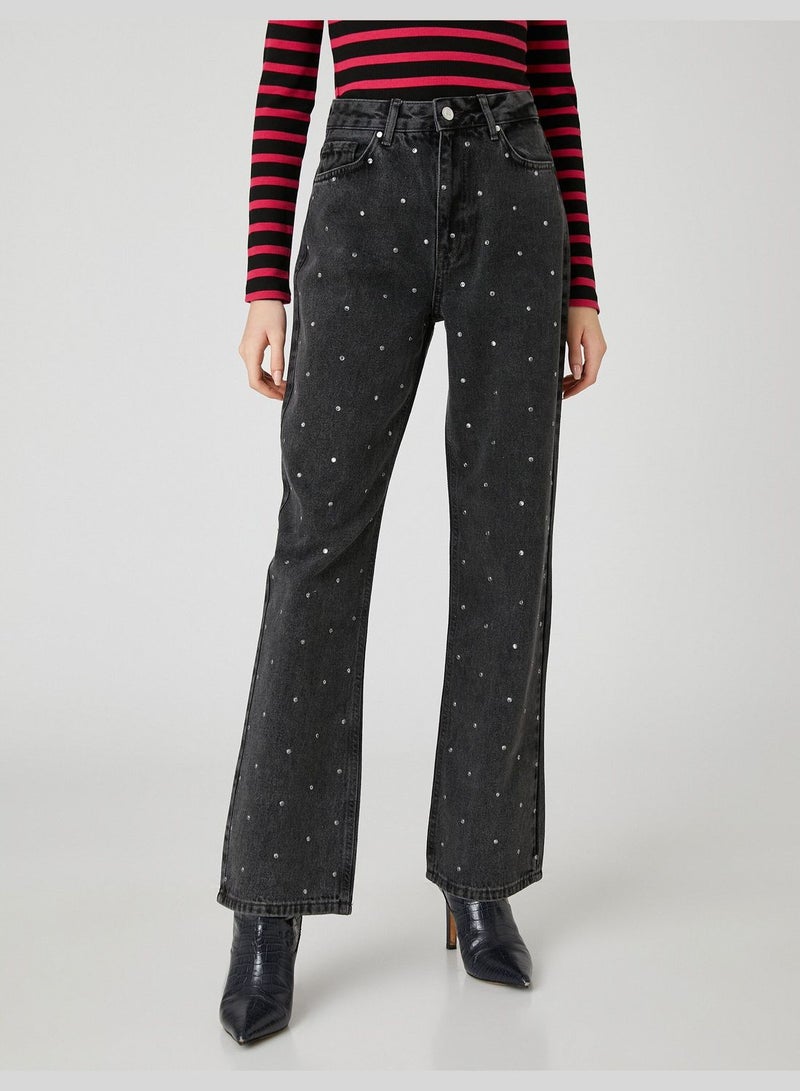 High Rise Jewel Wide Leg Jean Trousers