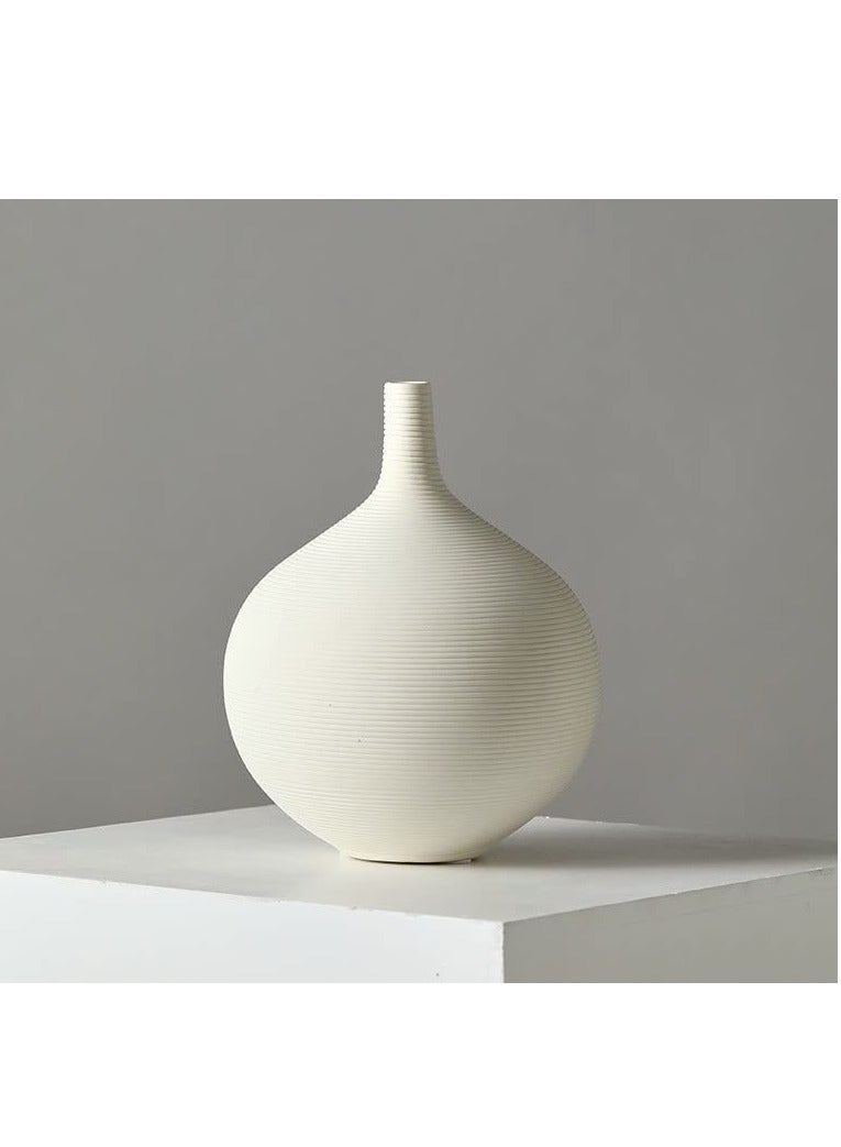 White Medium Spherical Ceramic Embossed Line Vase | Modern Minimalist Flower Vase for Elegant Home Décor | Living Room Centerpiece, for Flower Arrangements |Gifting
