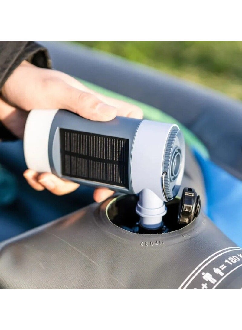 Solar Rechargeable Air Pump Inflator Hanging Camping Light and Mobile Charger