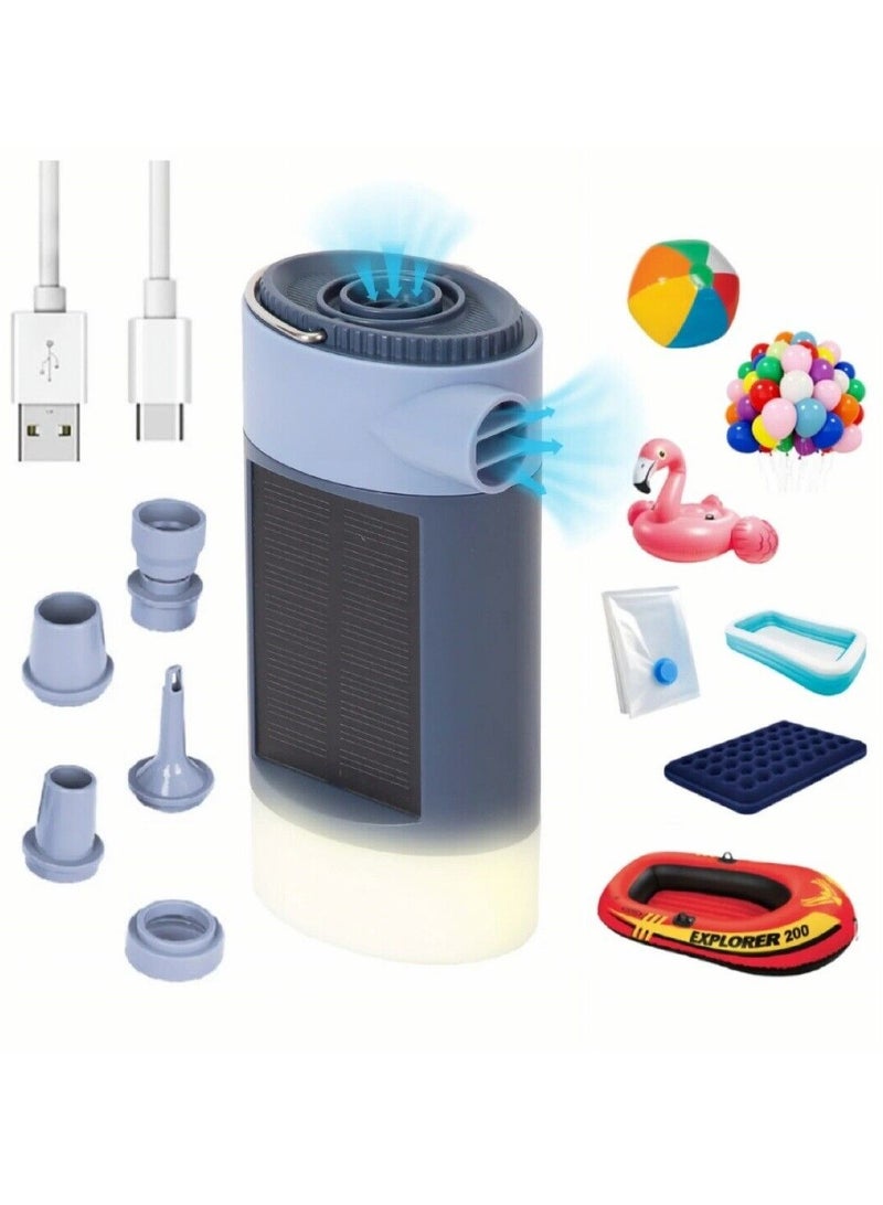 Solar Rechargeable Air Pump Inflator Hanging Camping Light and Mobile Charger