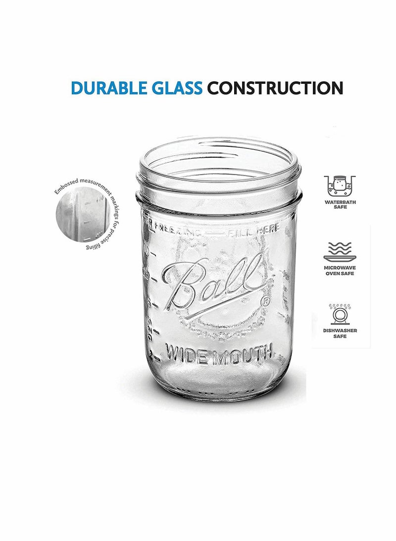Ball Wide Mouth Mason Jars (16 oz/Capacity) [6 Pack] with Airtight lids and Bands. For Canning, Fermenting, Pickling, Decor - Freezing, Microwave And Dishwasher Safe