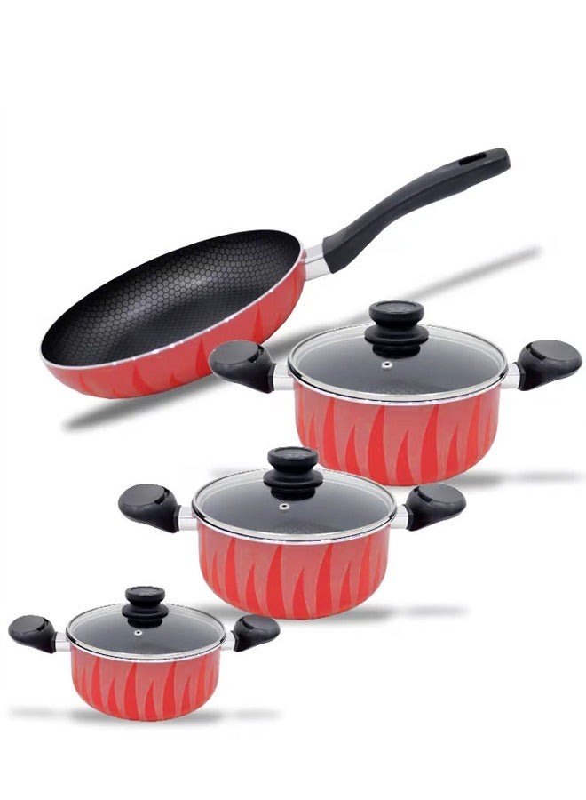 Red and Black Flame Design Nonstick Cookware Sets, 7 Pcs Pots and Pans Set Kitchen Cooking Set, Compatible with All Stovetops (Gas, Electric and Induction), PFOA-Free