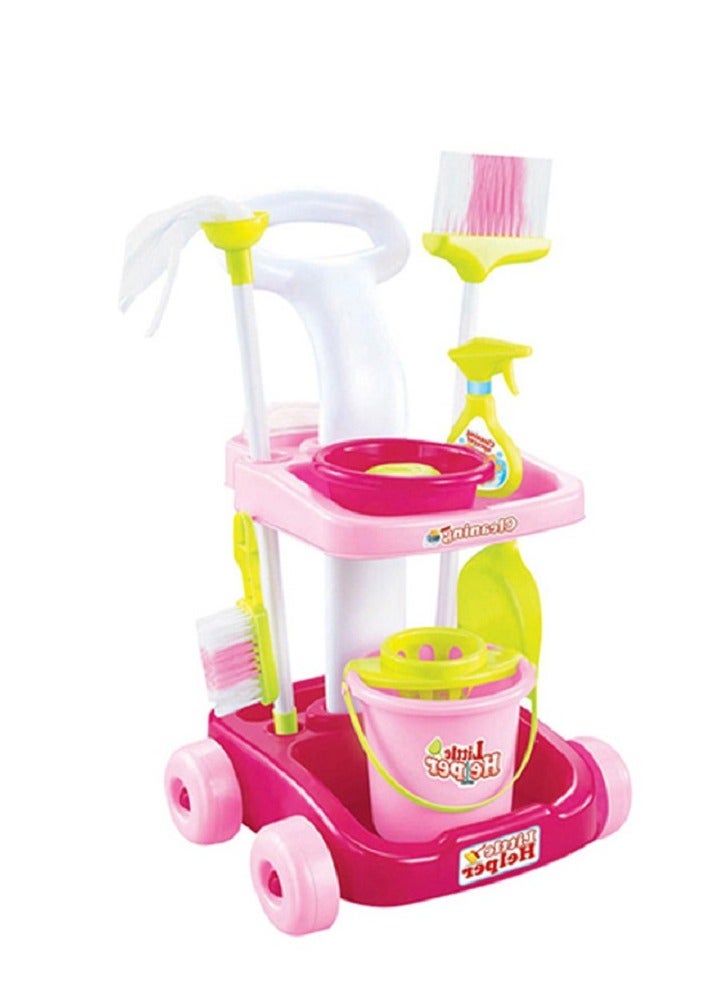 Cleaning Trolley Inspired Toy Playset with Bucket and Accessories
