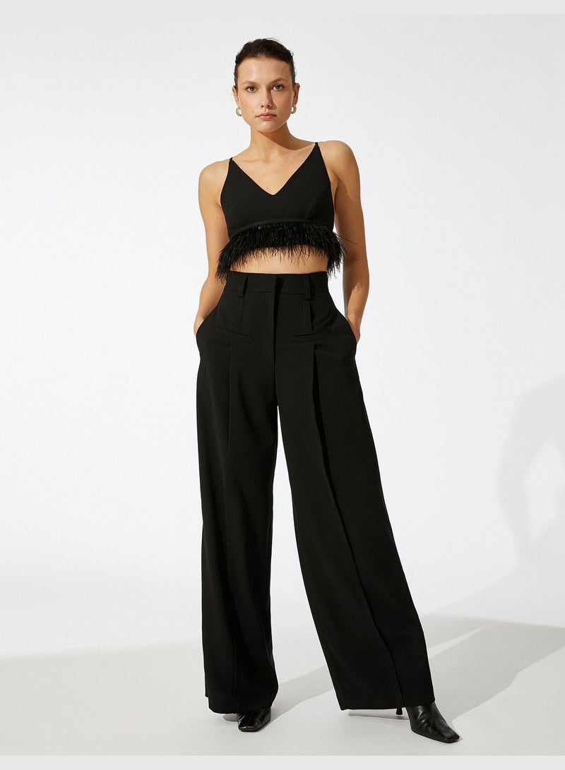 Pleated Pocket Detail Palazzo Trousers