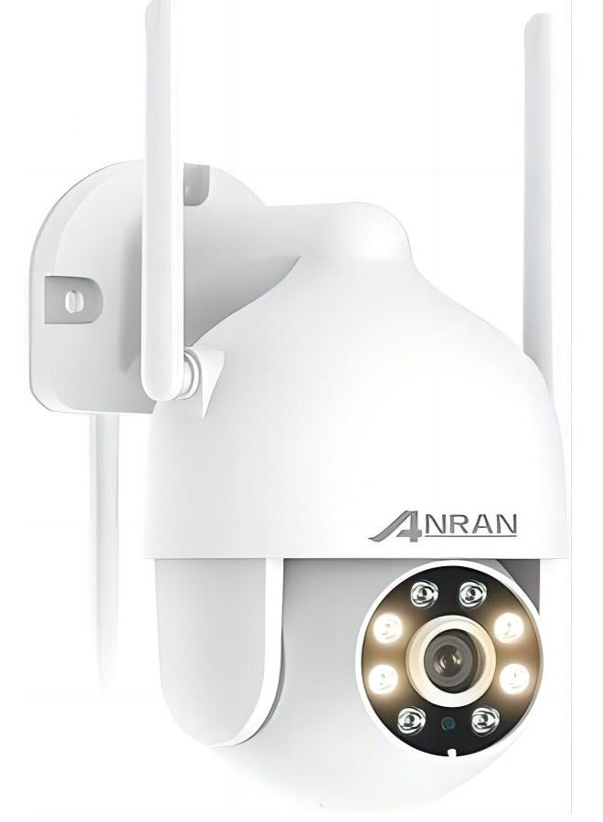 ANRAN Security Camera Outdoor with Spotlight and Siren, 2K 2.4g WiFi PTZ Wired Camera Outdoor with 360° View, Color Night Vision, IP66 Waterproof, Two-Way Audio, SD and Cloud Storage, P2 White