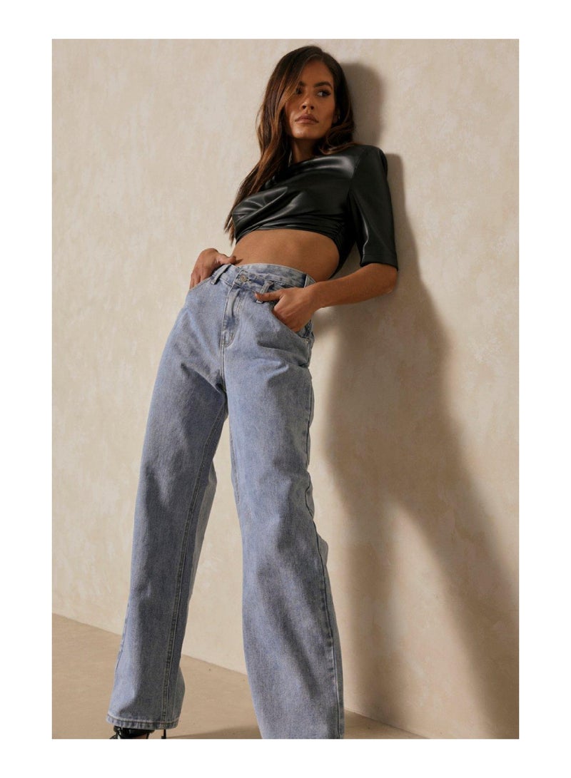 Wide Leg Asymmetric Waistband Jean