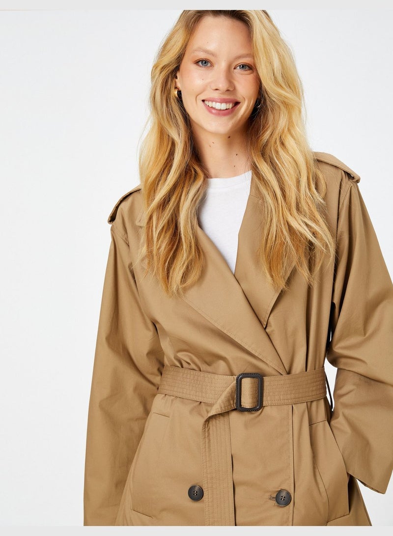 Buttoned Pocket Detail Midi Trenchcoat