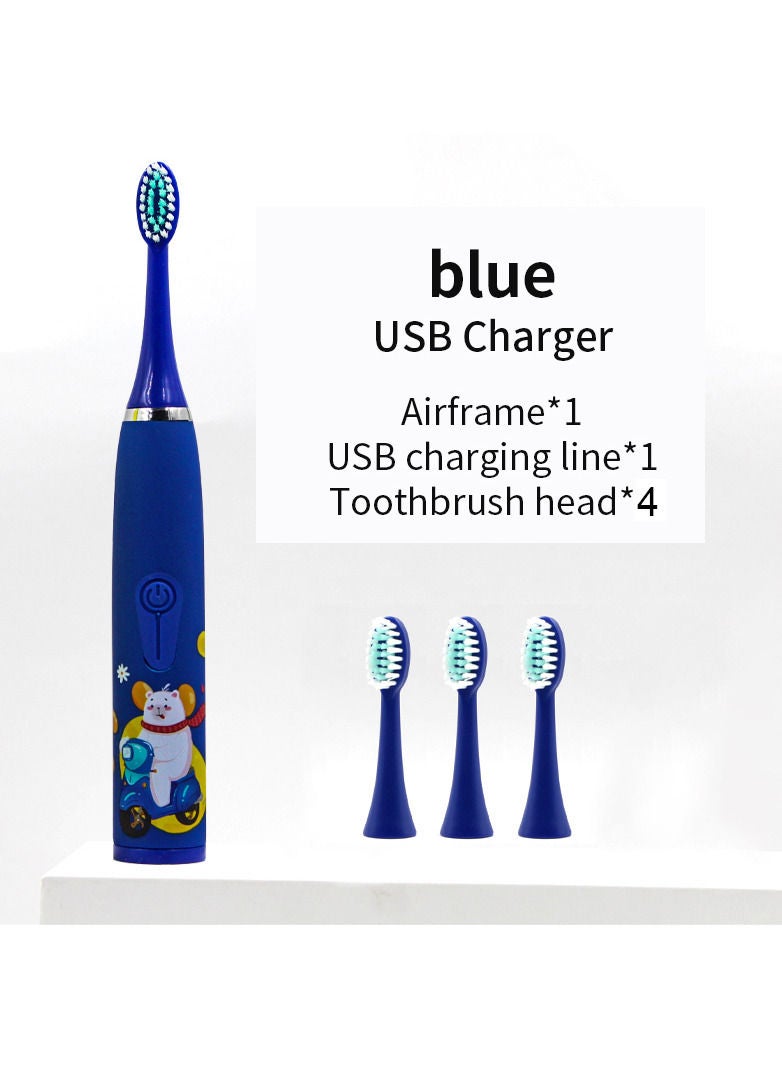 Children's Electric Toothbrush Cartoon Pattern for Kids with Replace The Tooth Brush Head Ultrasonic Electric Toothbrush