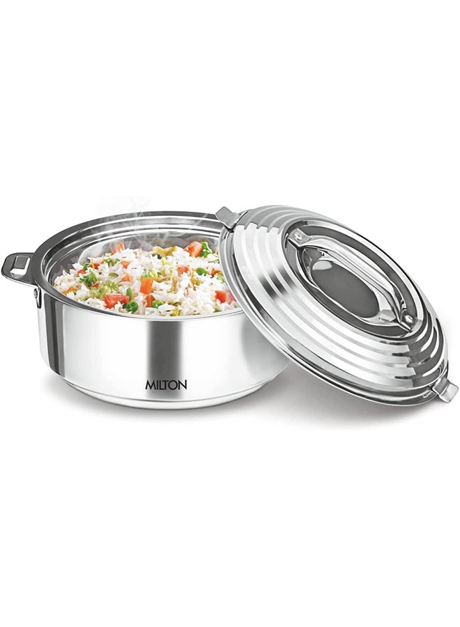 2500ml Casserole with Lid, Double-Walled Insulated Stainless Steel Hotpot, Keeps Food Hot/Cold for Hours, Perfect for Serving Chapati, Roti, Biryani and More - Galaxia Silver 2.6 qtml