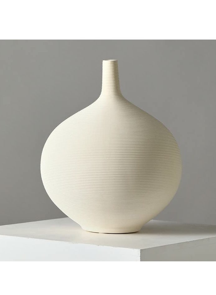 White Large Spherical Ceramic Embossed Line Vase | Modern Minimalist Flower Vase for Elegant Home Décor | Living Room Centerpiece, for Flower Arrangements |Gifting