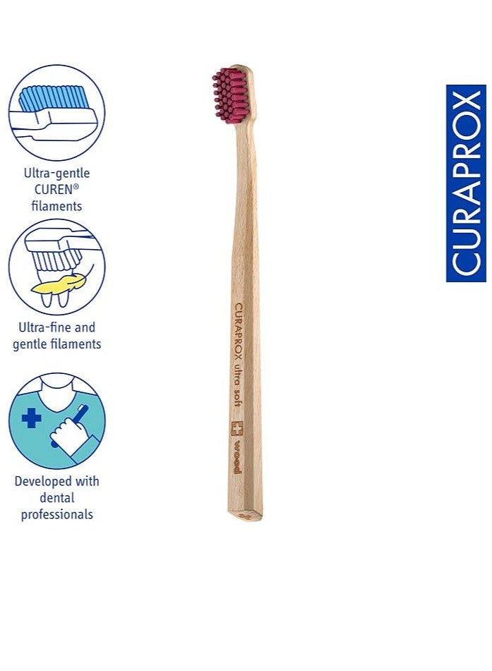 Curaprox Toothbrush CS Wood - Ultra-Soft Toothbrush for adults with 4440 CUREN® Bristles & sustainable beech wood.