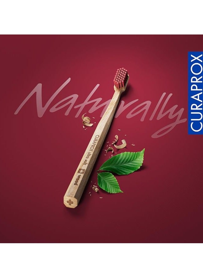 Curaprox Toothbrush CS Wood - Ultra-Soft Toothbrush for adults with 4440 CUREN® Bristles & sustainable beech wood.