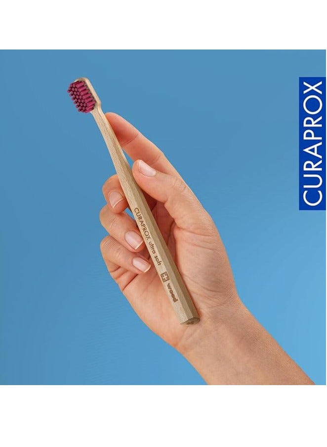 Curaprox Toothbrush CS Wood - Ultra-Soft Toothbrush for adults with 4440 CUREN® Bristles & sustainable beech wood.