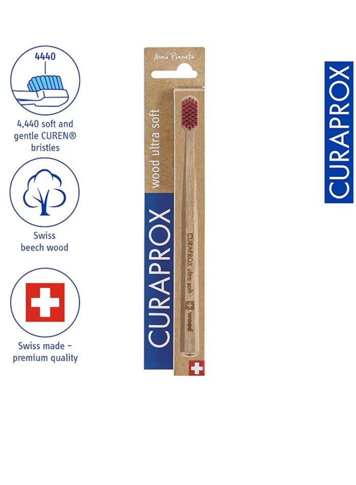 Curaprox Toothbrush CS Wood - Ultra-Soft Toothbrush for adults with 4440 CUREN® Bristles & sustainable beech wood.