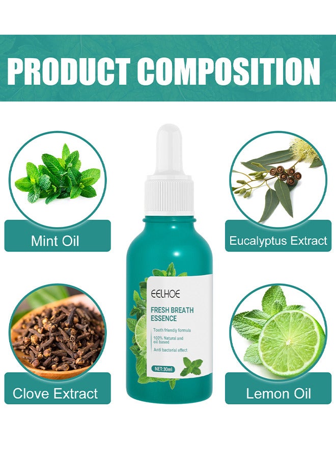 Fresh Breath Oral Care Essence, Natural Breath Freshening Drops For Bad Breath And Dry Mouth, Fresh Breath Essence With Mint Oil, Bad Mouth Smell Removing Drops, Travel Size Concentrated 30ML