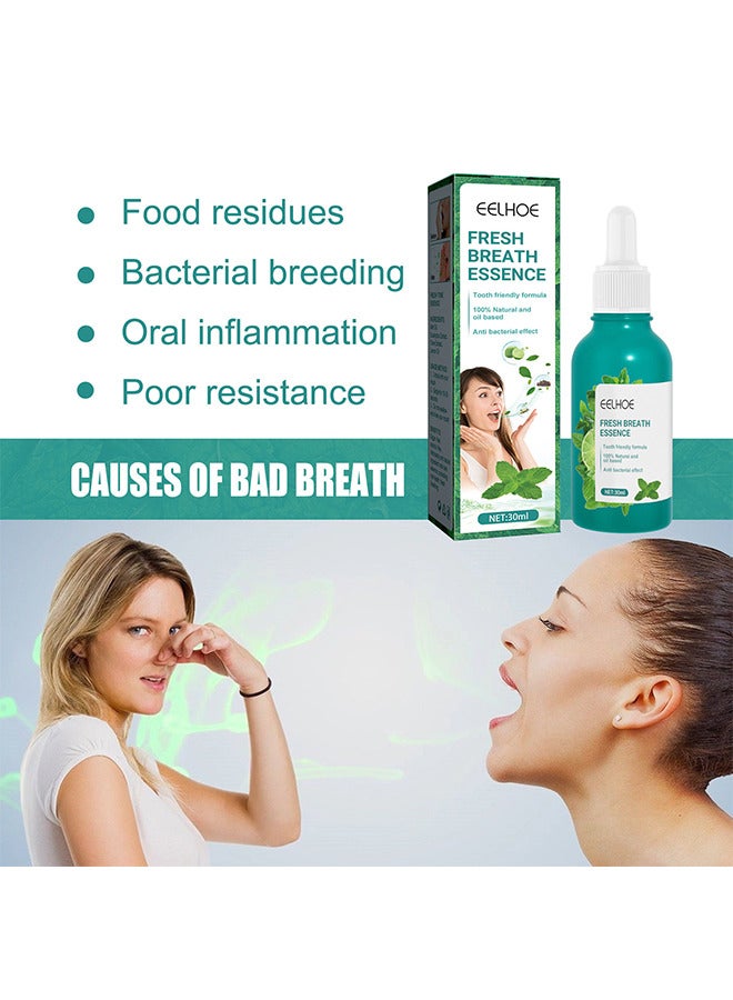 Fresh Breath Oral Care Essence, Natural Breath Freshening Drops For Bad Breath And Dry Mouth, Fresh Breath Essence With Mint Oil, Bad Mouth Smell Removing Drops, Travel Size Concentrated 30ML