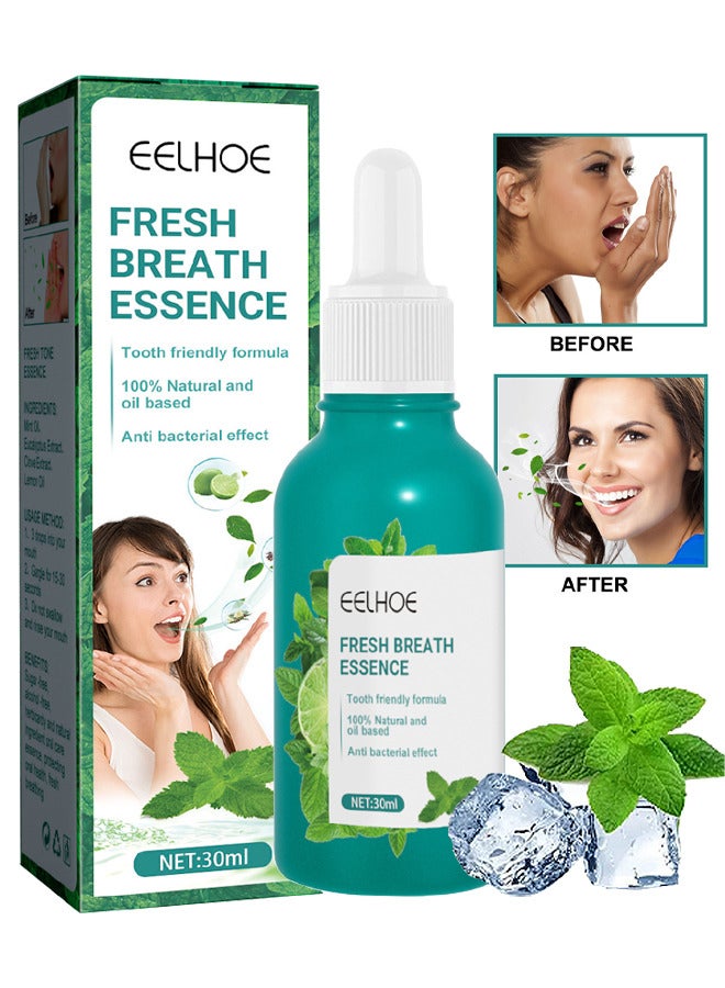 Fresh Breath Oral Care Essence, Natural Breath Freshening Drops For Bad Breath And Dry Mouth, Fresh Breath Essence With Mint Oil, Bad Mouth Smell Removing Drops, Travel Size Concentrated 30ML